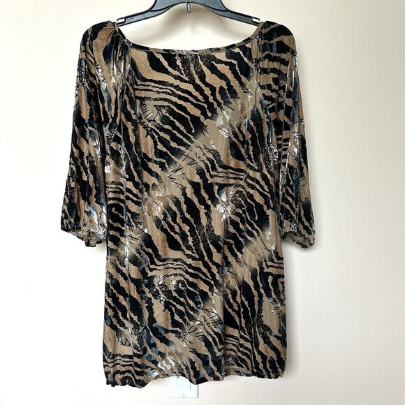 Ethyl Tunic Women’s Lg Velvet Burnout Semi Sheer Animal Print Popover - Picture 3 of 8